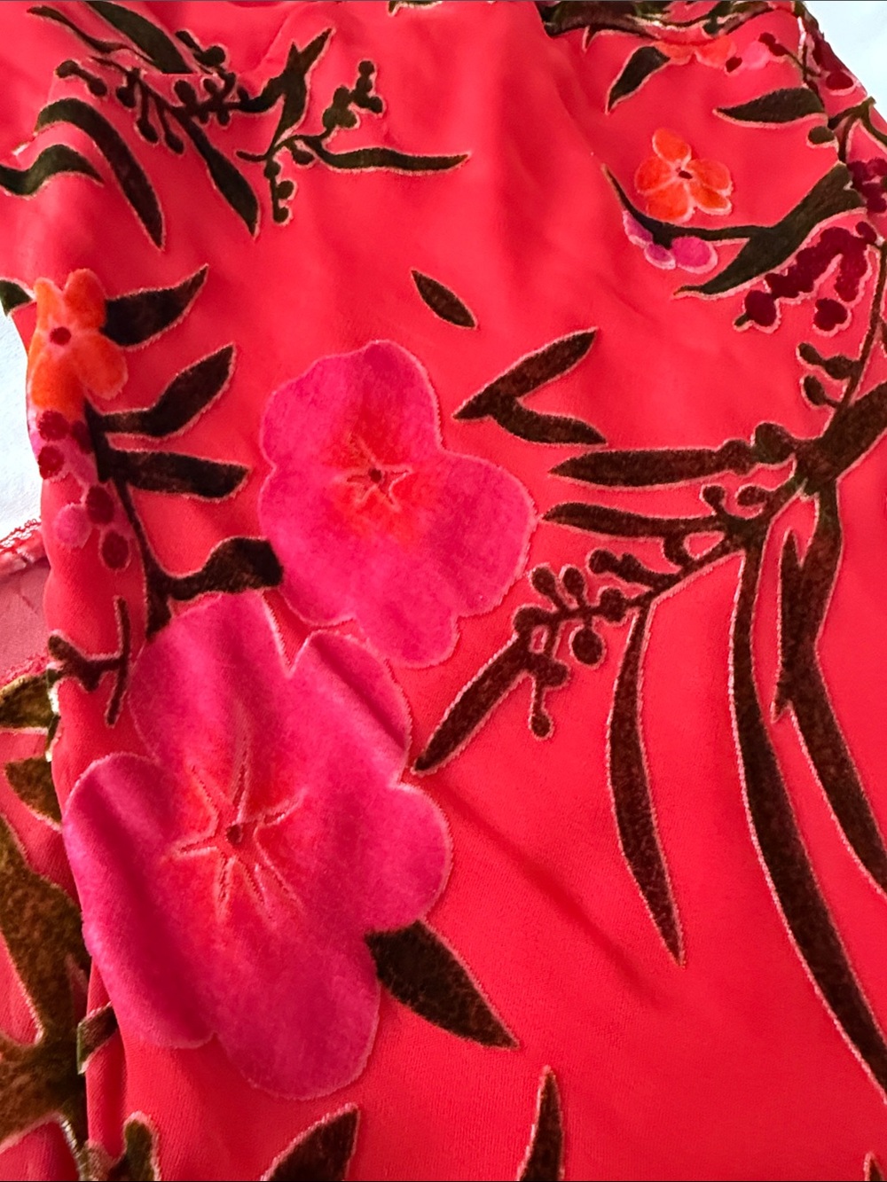 Betsey Johnson Red Floral Velvet-Trim Midi Slip Dress - Picture 5 of 5